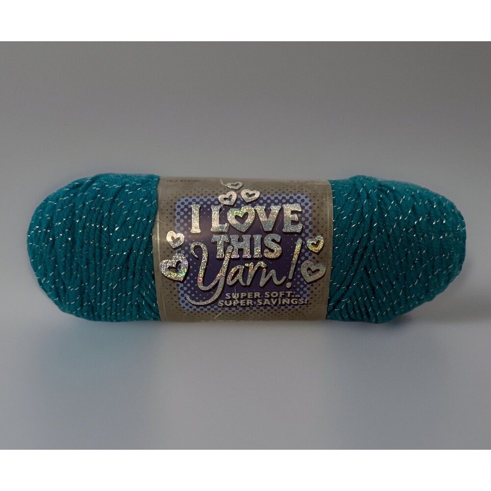 NEW Hobby Lobby I Love This Yarn! Peacock Metallic 5oz 252yds Teal Blue Green